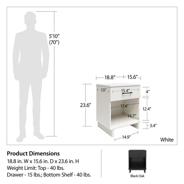 Ameriwood Home Southlander 1-Drawer Nightstand - White