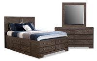 Yorkdale 5pc Bedroom Set with 12-Drawer Storage Bed, Dresser & Mirror, Grey - Full Size 