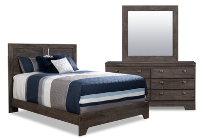 Yorkdale 5pc Bedroom Set with Panel Bed, Dresser & Mirror, Grey - Queen Size | Ensemble de chambre à coucher Yorkdale 5 pièces avec lit à panneau, commode et miroir, gris - format…