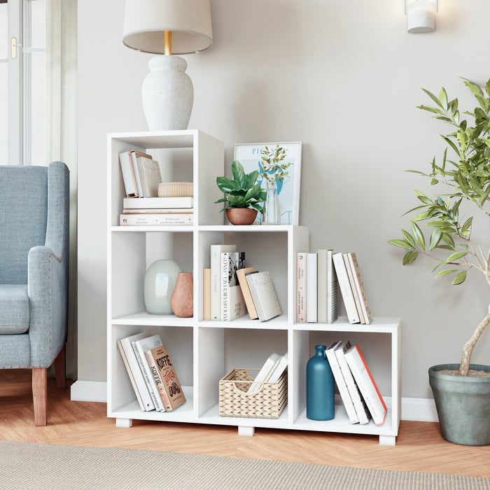 Manhattan Comfort Sophisticated Cascavel Stair Cubby Bookcase with 6 Cube Shelves - White