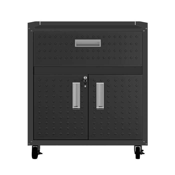 Manhattan Comfort Fortress Textured Metal 31.5\" Garage Mobile Cabinet with Drawer & 2 Adjustable Shelves - Charcoal Grey