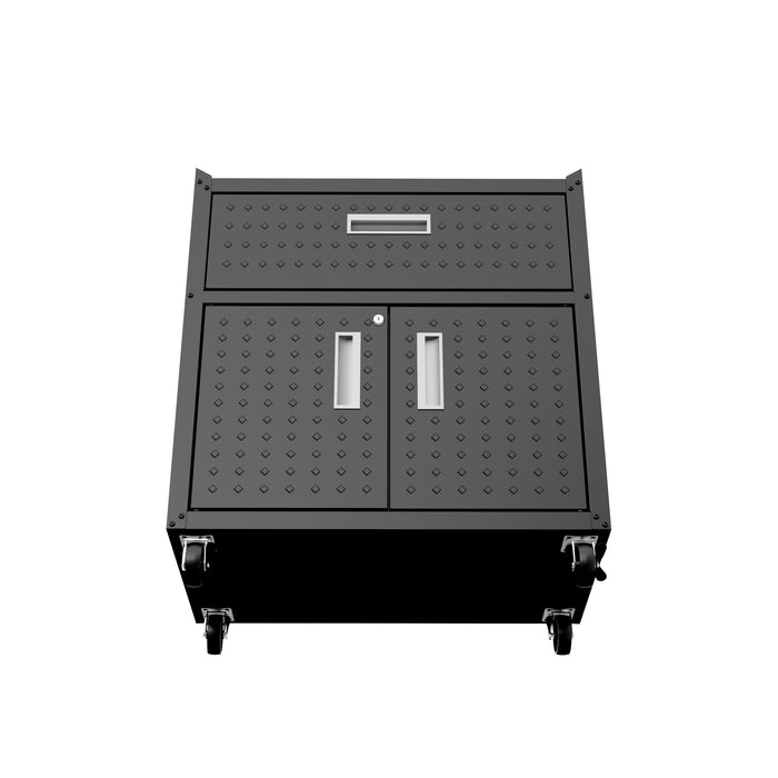 Manhattan Comfort Fortress Textured Metal 31.5\" Garage Mobile Cabinet with Drawer & 2 Adjustable Shelves - Charcoal Grey