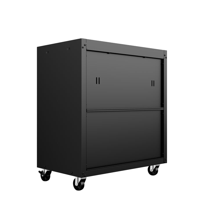 Manhattan Comfort Fortress Textured Metal 31.5\" Garage Mobile Cabinet with Drawer & 2 Adjustable Shelves - Charcoal Grey