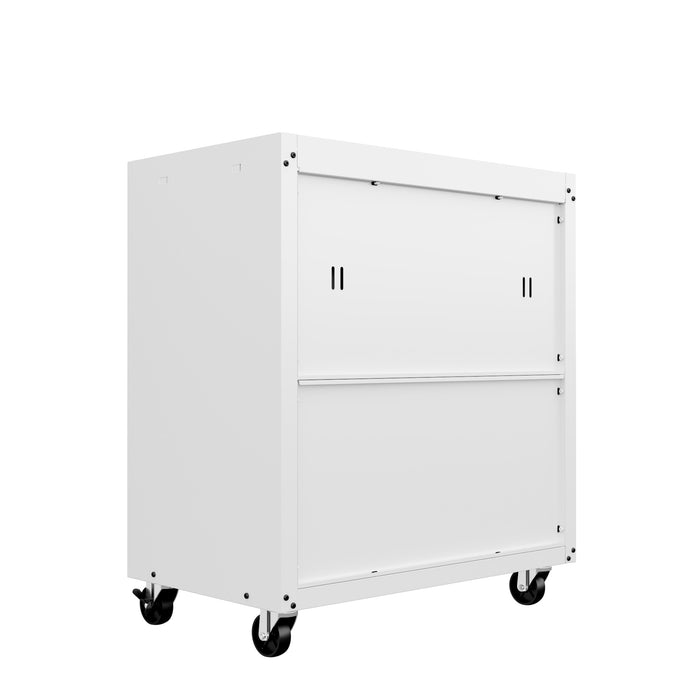 Manhattan Comfort Fortress Textured Metal 31.5\" Garage Mobile Cabinet with Drawer & 2 Adjustable Shelves - White