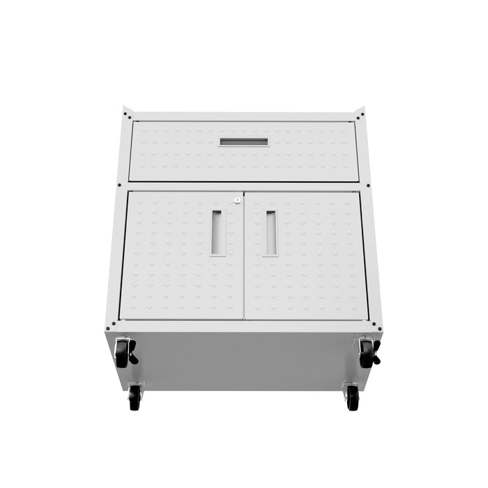 Manhattan Comfort Fortress Textured Metal 31.5\" Garage Mobile Cabinet with Drawer & 2 Adjustable Shelves - White