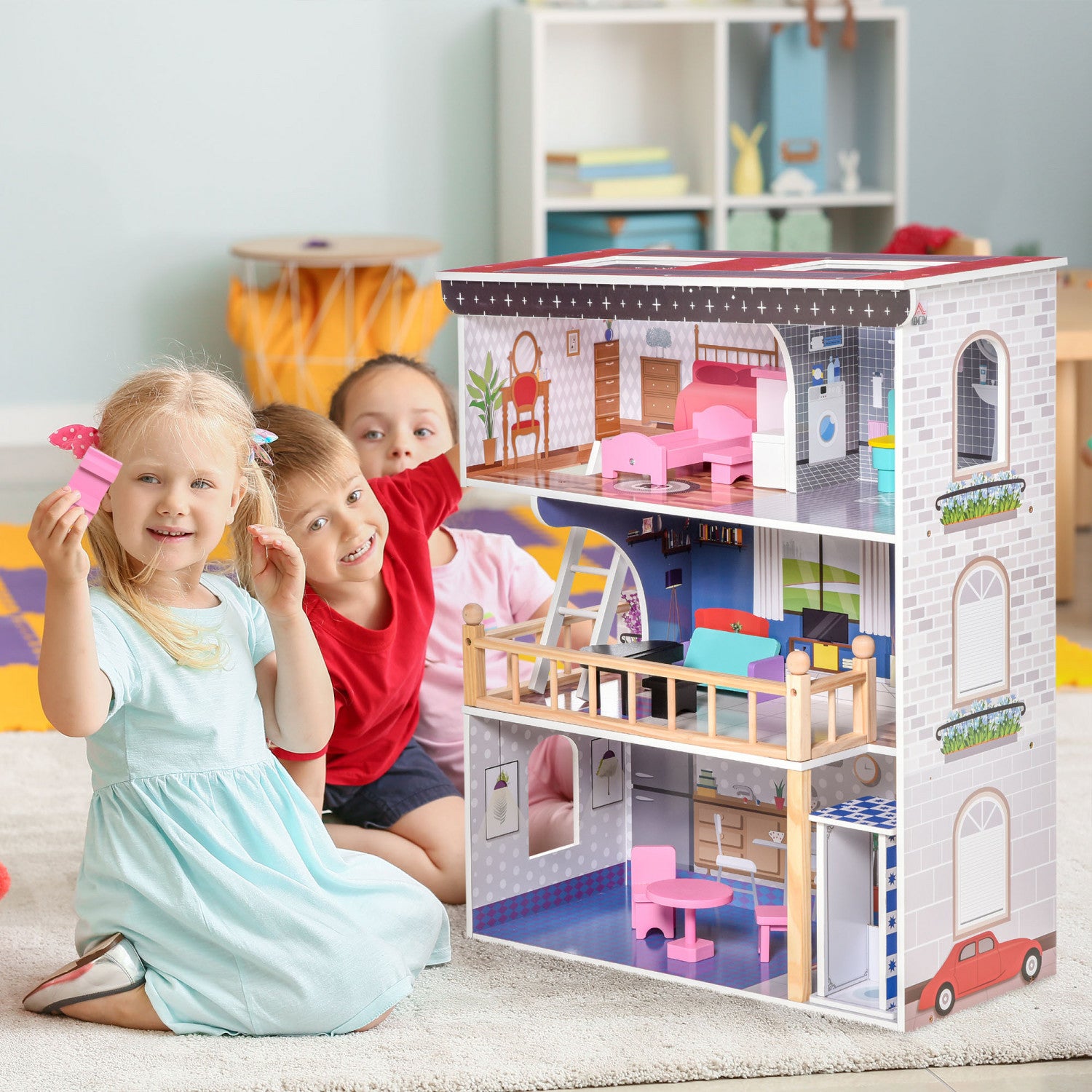 3 story dollhouse with furniture sales