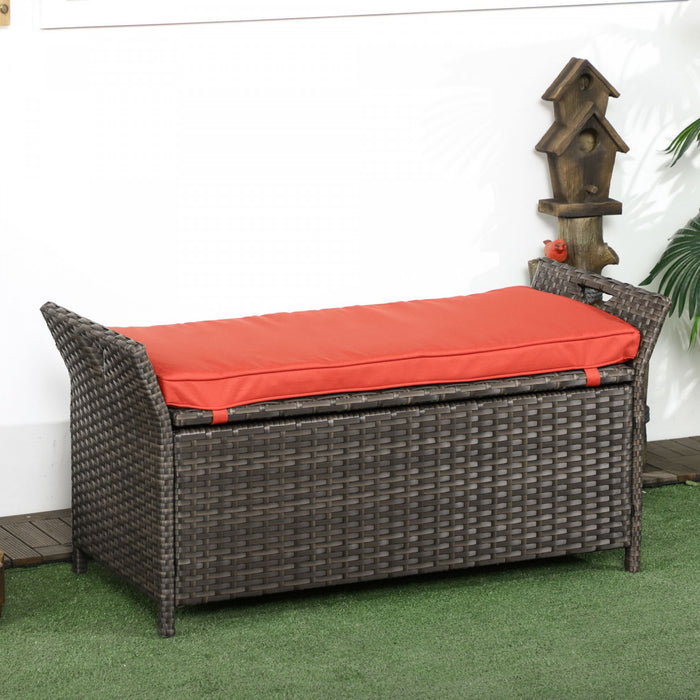 Outsunny 2-in-1 Patio Wicker Storage Bench 27 Gallon Storage Box Red