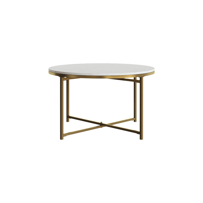 Gilded Round Coffee Table White Marble Tabletop