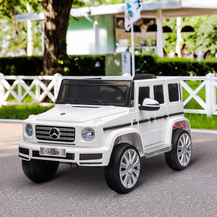 Aosom 12v Electric Car For Kids, Mercedes Benz G500 Licensed Battery Powered Kids Ride On Car With Remote Control, Music, Lights, Mp3, Suspension Wheels For 37-96 Months, White