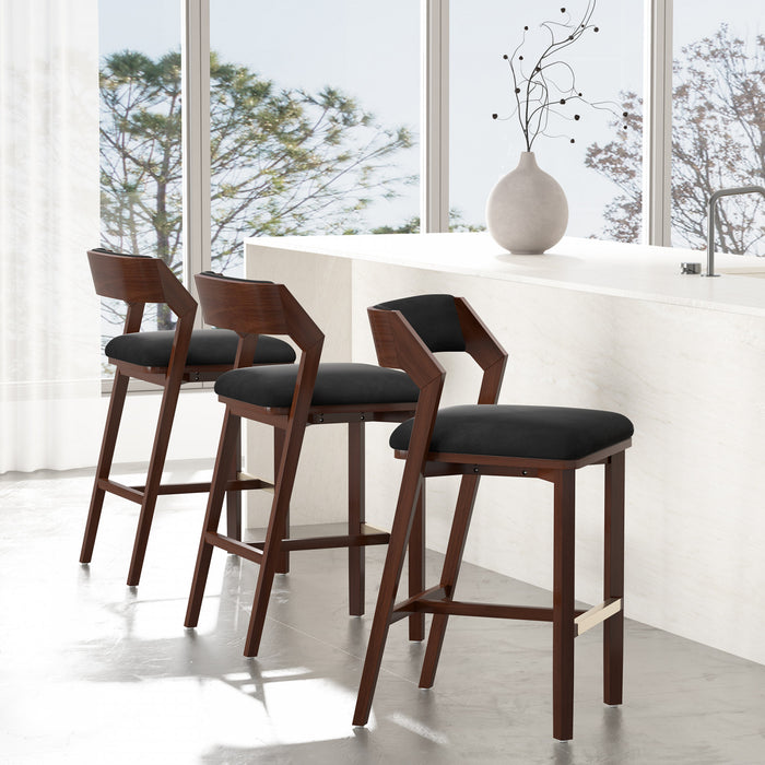 Patricia Modern Wood Upholstered Barstool in Black - Set of 3