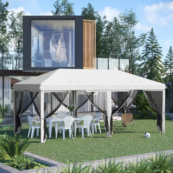 Outsunny 10' X 20' Pop Up Canopy Tent, Instant Canopies With 6 Removable Mesh Sidewalls, Carry Bag - Cream White