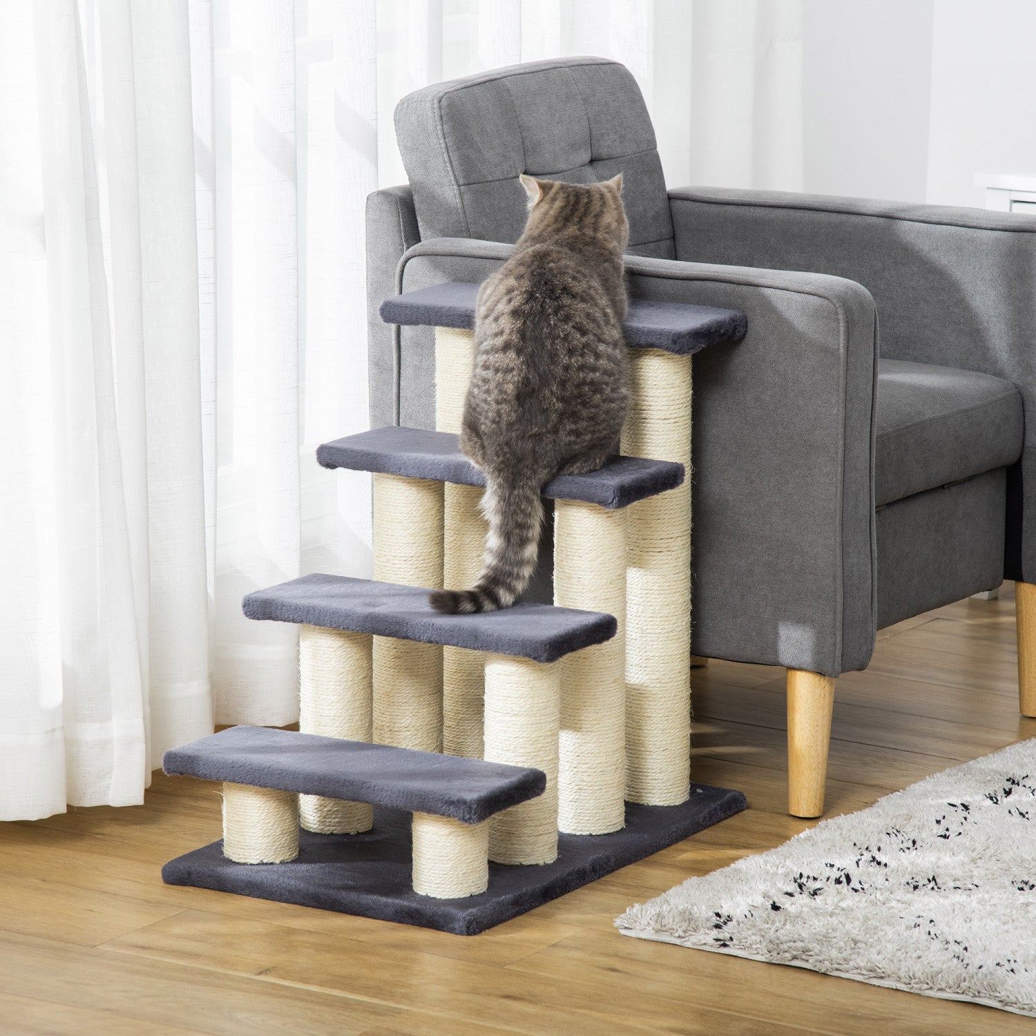 Pawhut Tier Pet Stairs Dog Cat Steps Kitty Scatching Post Cat