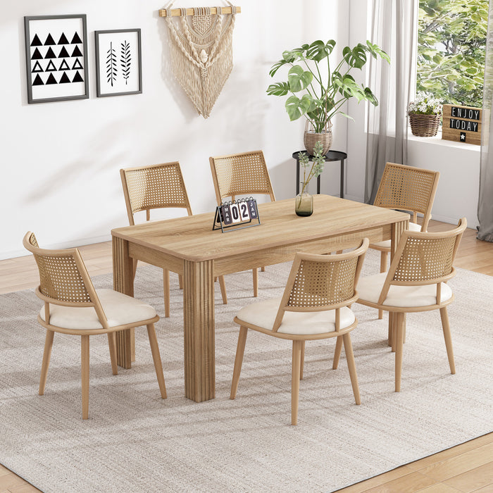 Oliver Modern Dining Chairs with PU Upholstered and PE Rattan Backrest Set of 6,Beige