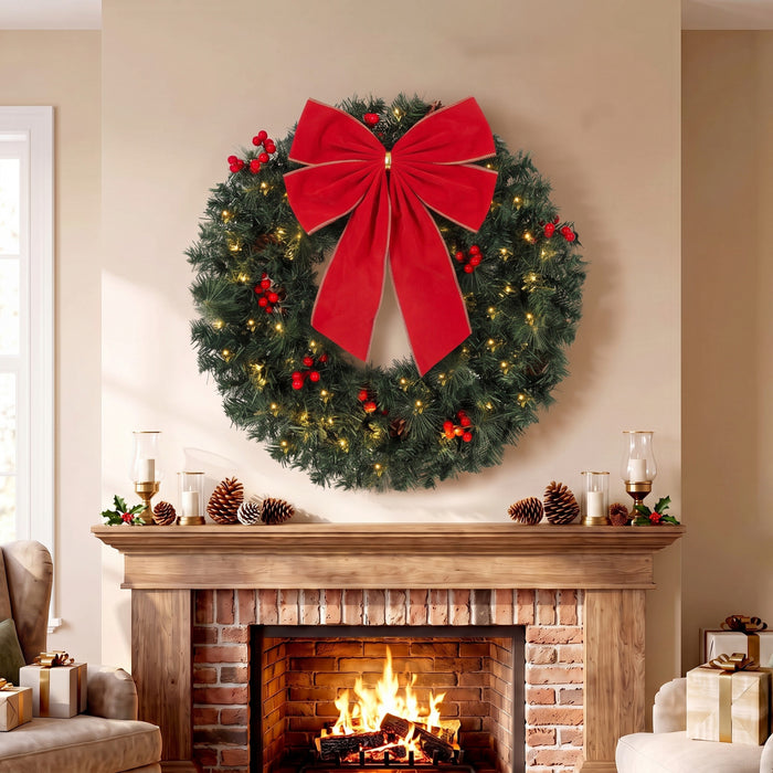 HOMCOM 24 in Pre-Lit Crestwood Spruce Artificial Christmas Wreath, Green