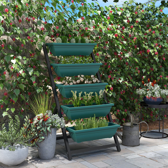 Outsunny 5-tier Raised Garden Bed With 5 Planter Box, Outdoor Plant Stand Grow Containers With Leaking Holes For Balcony Patio Outdoor, Green