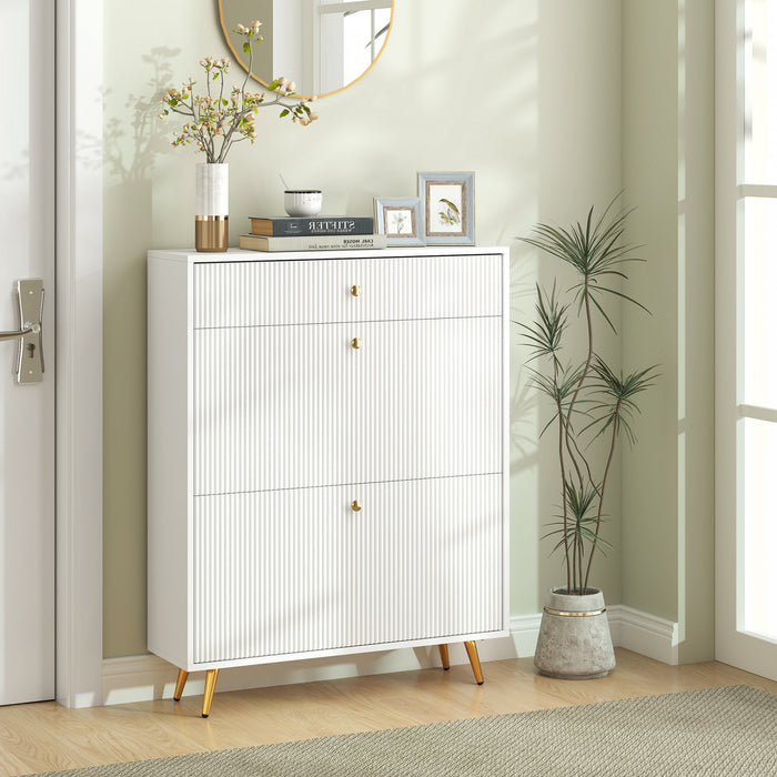 HOMCOM Shoe Storage Cabinet w/ 2 Flip Drawers for 12 Pairs of Shoes, White