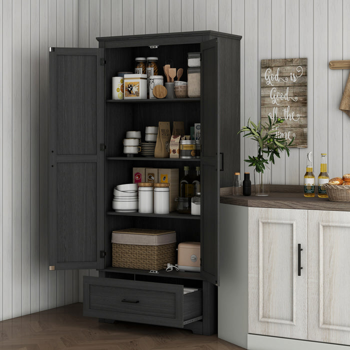 HOMCOM 69\" Tall Kitchen Storage Cabinet with Adjustable Shelves, Black
