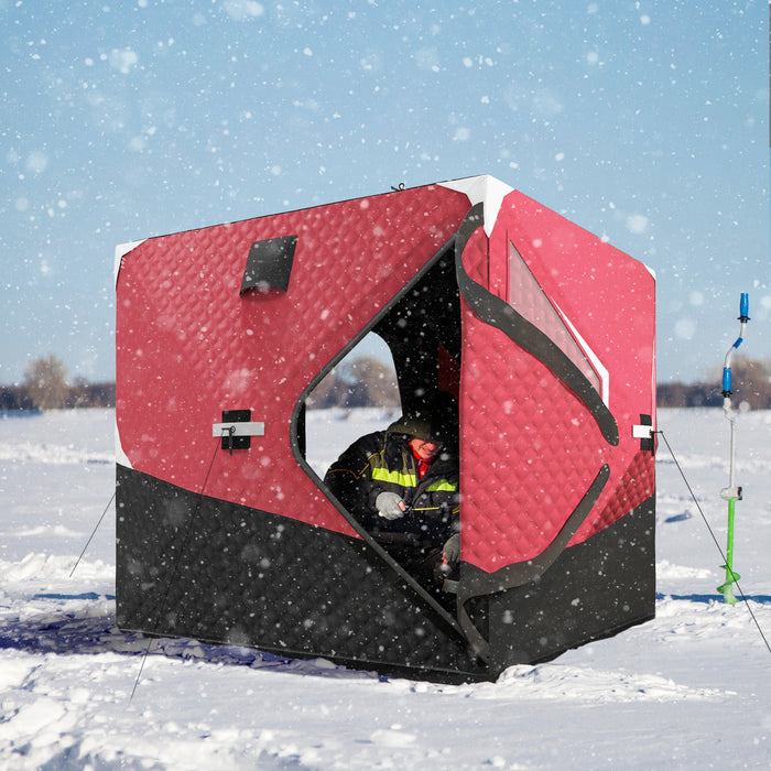 Outsunny Insulated Ice Fishing Tent With Oversized Doors For 3-4 Person