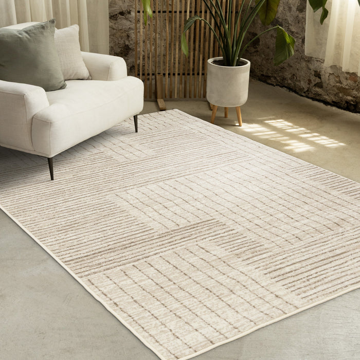 Florence Brown Cream Geometric Linework Design Rug, 5'3\" x 7'4\" Indoor Area Rug