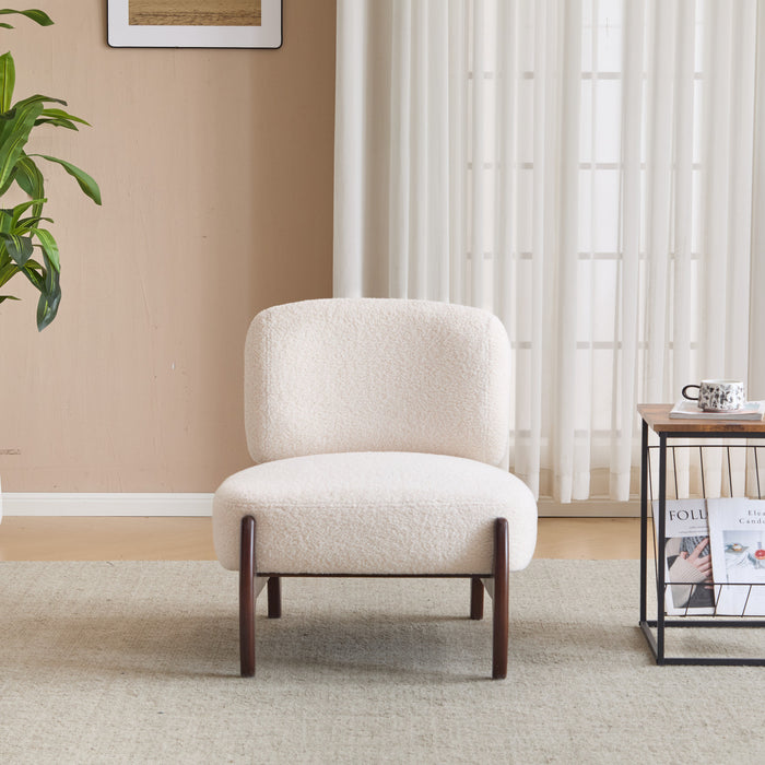 Coco Modern Boucle Lounge Chair with Solid Wood Frame, Beige