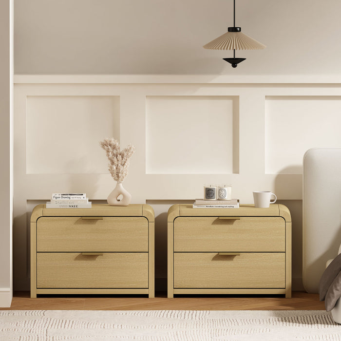 Grace Modern 28\" Nightstand in Natural Oak and Gold (2-Drawer) - Set of 2