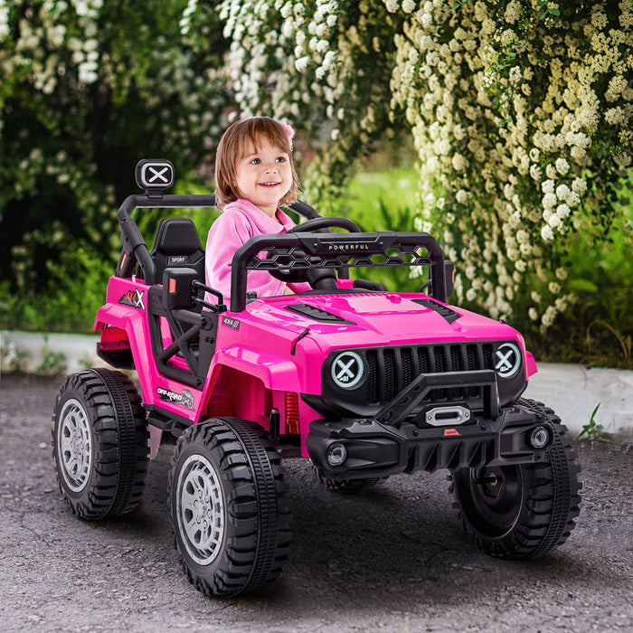 Aosom 12v Kids Ride-on Truck With Remote Control, Battery-operated Kids Car With LED Lights, Electric Ride On Toy With Spring Suspension, Music, Horn, 3 Speeds, Pink