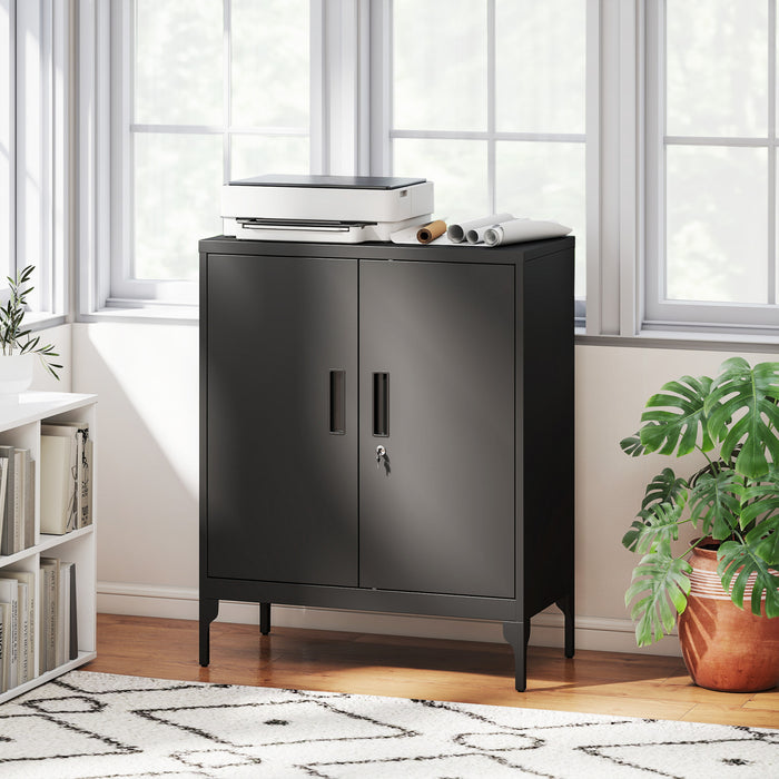 HOMCOM Metal Storage Cabinet with Lock, Steel Garage Cabinet, Black
