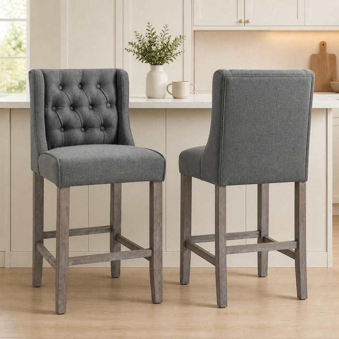 Set of 2 Tufted Armless Bar Stool HighChair Living Room Grey