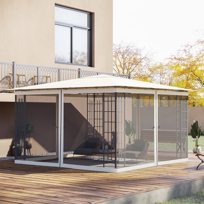 Outsunny Replacement Mosquito Netting For Gazebo 12' X 12' Black Screen Walls For Canopy With Zippers For Parties And Outdoor Activities - Cream White