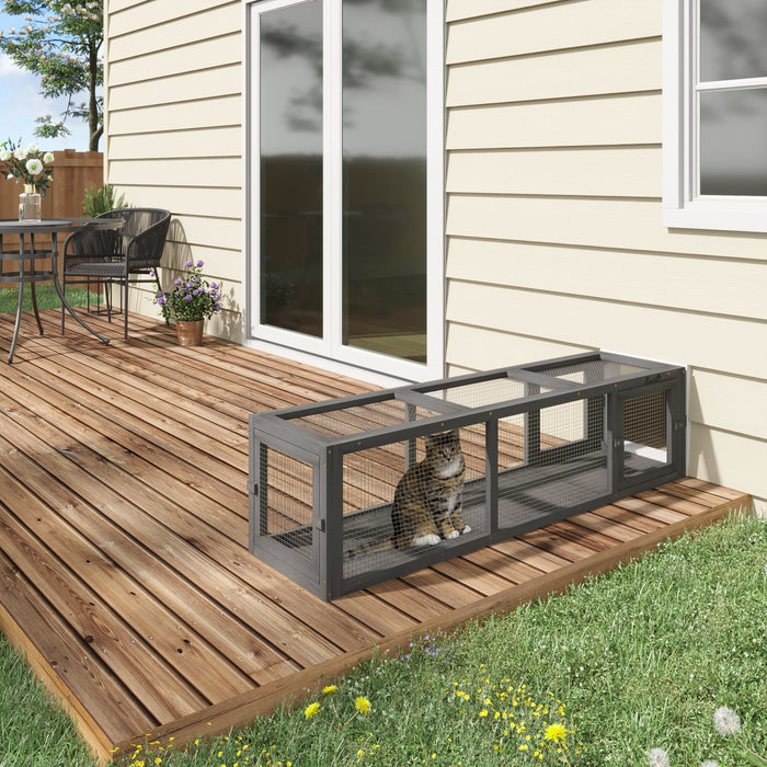 Pawhut 59\" Long Cat Tunnel, Cat Shelter L- Shape With Extendable Design, Cat Enclosure For Indoor/outdoor Use With Weather Protection, Removable Door, Lead Grey