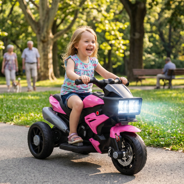 Aosom Kids Electric Motorcycle, 6V Battery Powered Chopper Motorbike with Horn, LED Headlight, Music & Forward/Reverse, Toddler Ride On Motorcycle for 37–60 Months, Pink