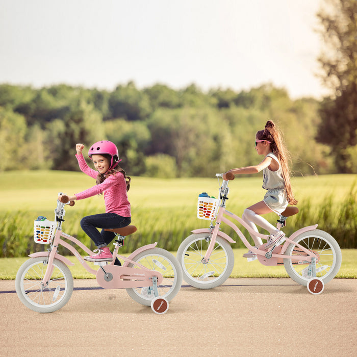 Costway 18\" Kids Bike Toddler Bicycle With Training Wheel Kickstand For 4-8 Years Old Pink