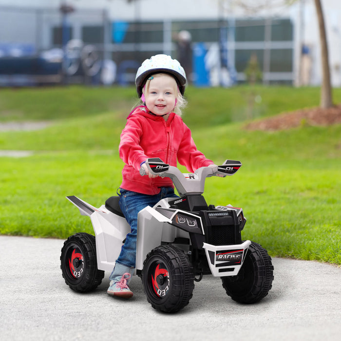 Aosom 6v Kids Atv Quad, Battery Powered Ride-On Electric Vehicle For Kids With Wear-resistant Wheels, For Boys And Girls Aged 18-36 Months, White
