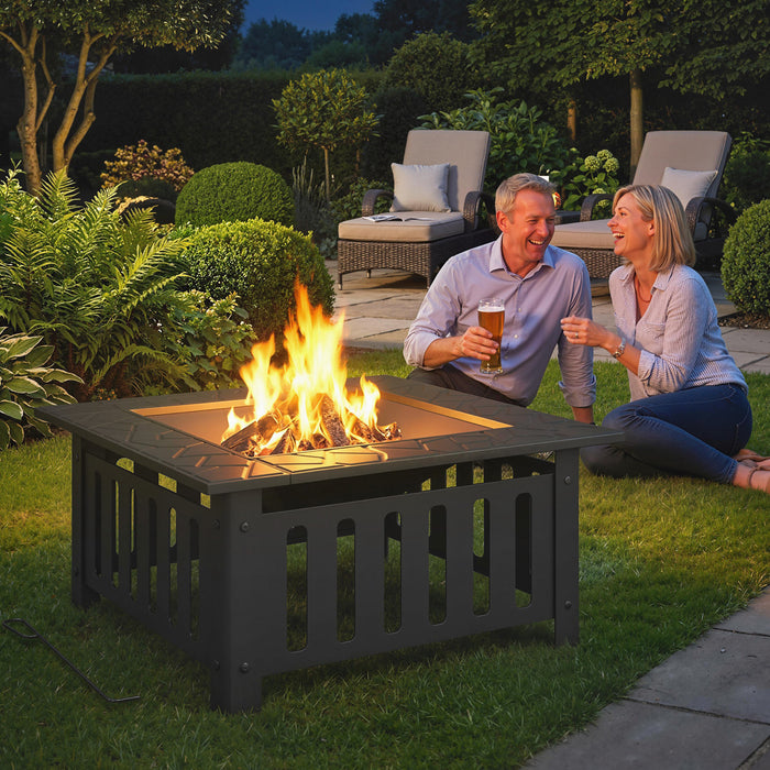Outsunny Outdoor Fire Pit with Fire Poker, Wood Burning Firepit, Black
