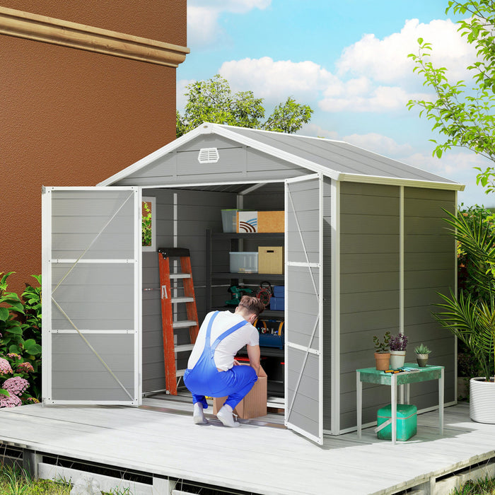 Outsunny 8' x 6' Plastic Garden Storage Shed with Air Vents, Light Grey