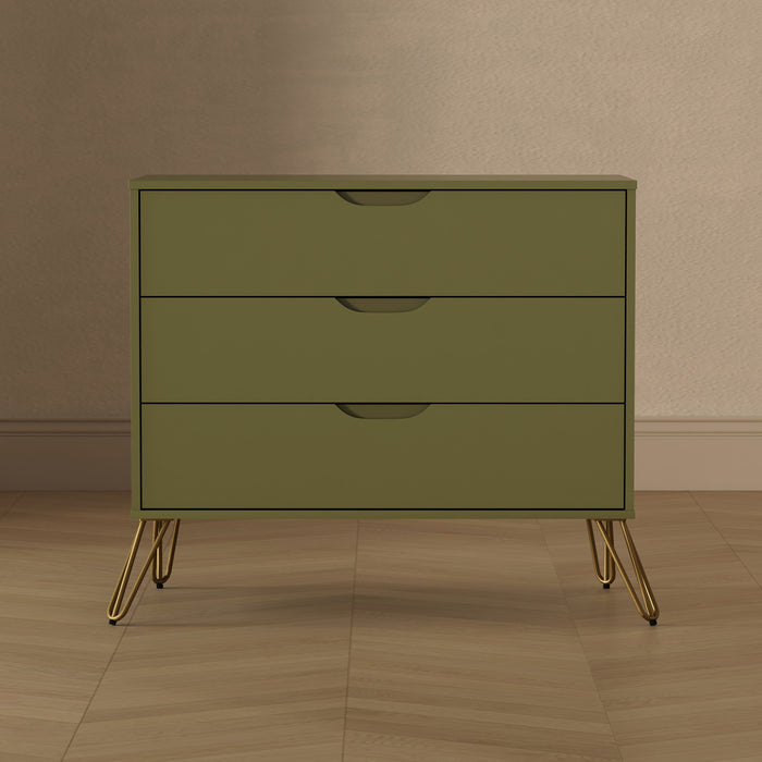 Rockefeller Mid-Century Modern 35\" Dresser in Olive Green (3-Drawer)