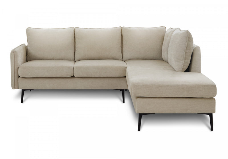 Upholstered Sofa Sectional, 86\" Wide, Beige Fabric, Black Metal Legs Sectional