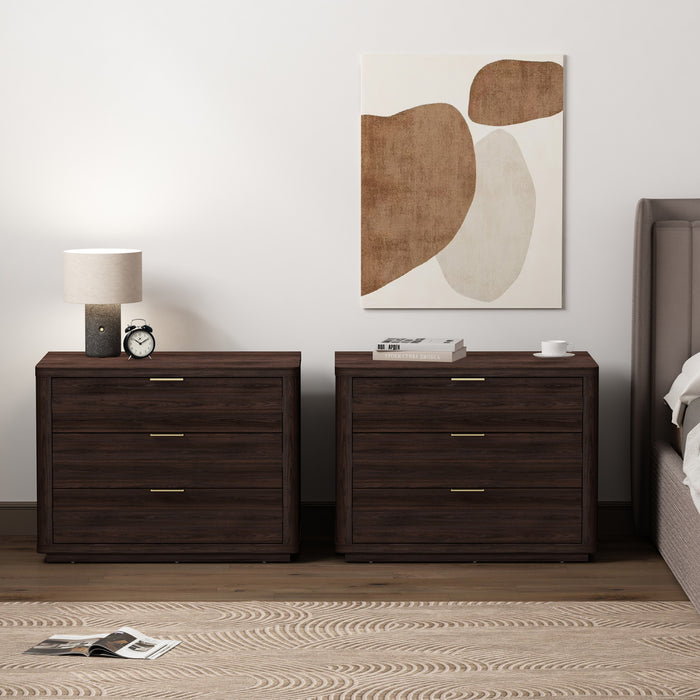 Evelyn Modern 32\" Nightstand in Brown (3-Drawer) - Set of 2