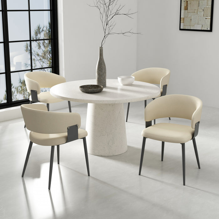 Luce Modern Textured Vegan Leather Metal Dining Chair in Sand - Set of 4