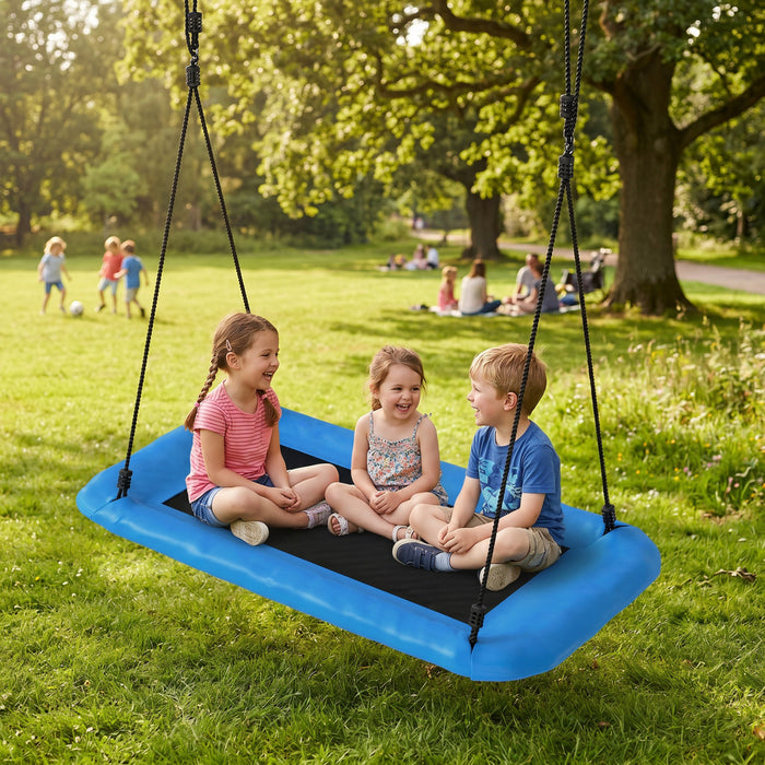 Qaba 60\" Platform Swing, Retangular Tree Swing Seat for Kids with Adjustable Height and Tree Straps, 660 lbs Capacity, for Indoor Outdoor Playground Up to 4 Children, Blue
