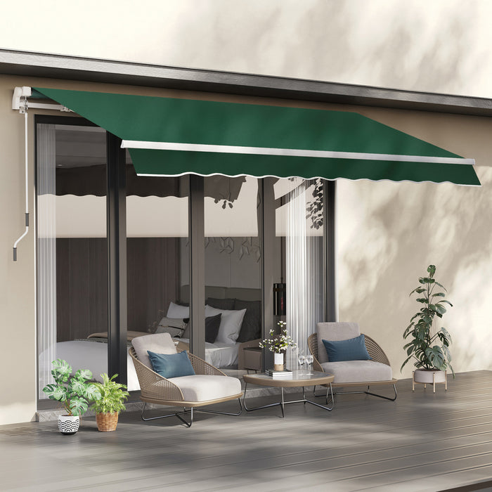 Outsunny 12' X 8' Retractable Awning Patio Awnings Sun Shade Shelter With Manual Crank Handle, Uv & Water-resistant Fabric And Aluminum Frame For Deck Balcony Yard, Green