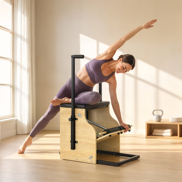 Soozier Pilates Chair, Wunda Chair with Resistance Bands, Wheels