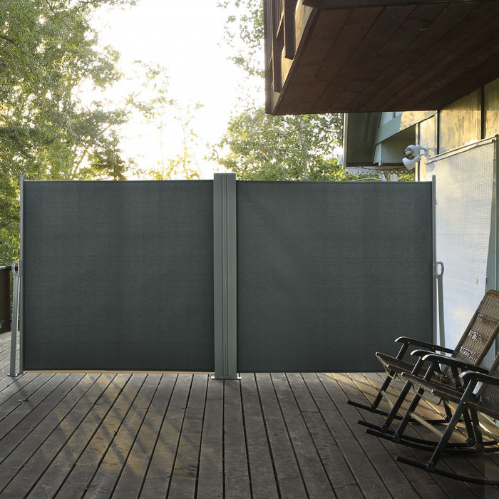 Outsunny Double Retractable Side Awning 236\" X 63\" Patio Screen Grey