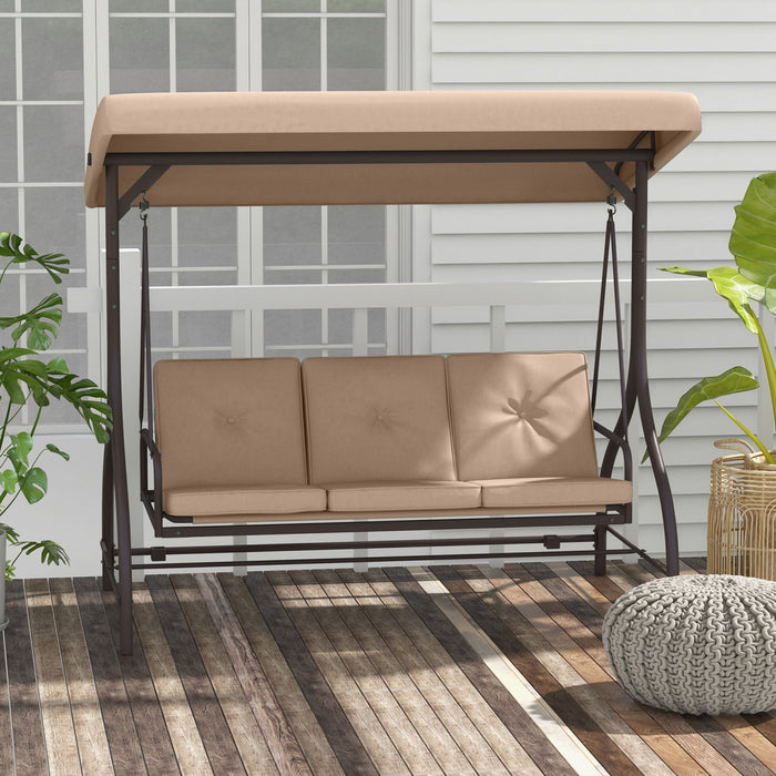 Outsunny 3 Seater Patio Swing Chair With Canopy Convertible Porch Swing Bed