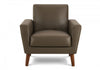 Upholstered Accent Chair, 34" Wide, Brown Leather-Look, Walnut Wood Legs, Mid-Century Accent Chair | Chaise D'Appoint Rembourre, 34"L, Aspect Cuir Marron, Pieds En Bois De Noyer, Mid-Century
