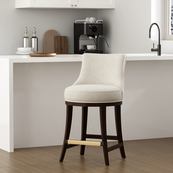 Lucia Modern Wood Chenille Counter Stool in Natural Bar Stool