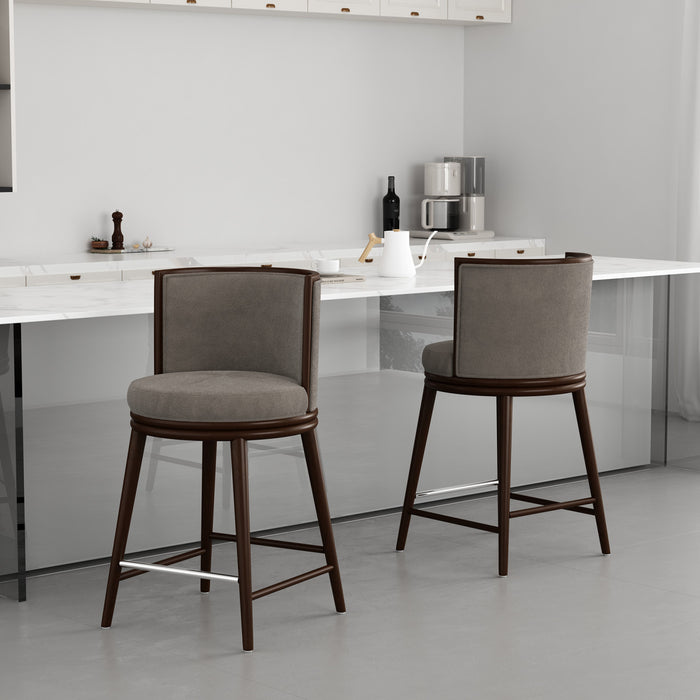 Evalyn Modern Wood Upholstered Counter Stool in Cream - Set of 2