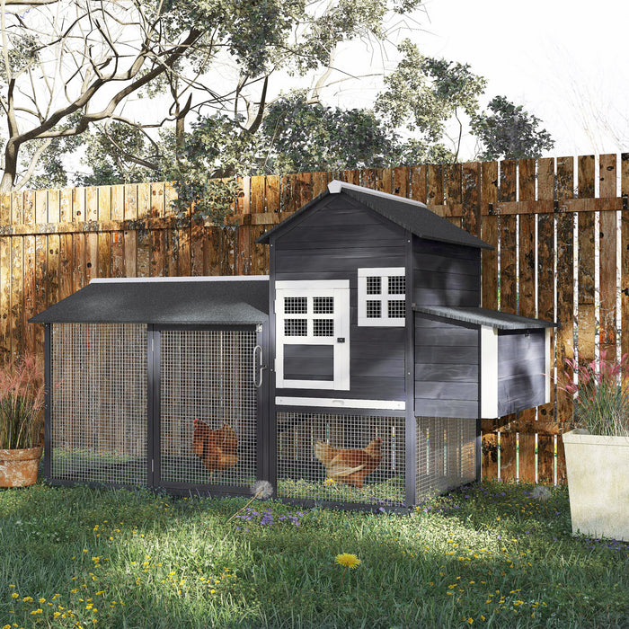 Pawhut 84\" Chicken Coop Wooden Hen House Rabbit Hutch Poultry Cage Pen Outdoor Backyard With Nesting Box And Run, Grey