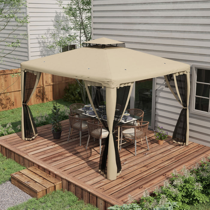 12' Outdoor Patio Gazebo Pavilion Canopy Tent With Netting, Taupe