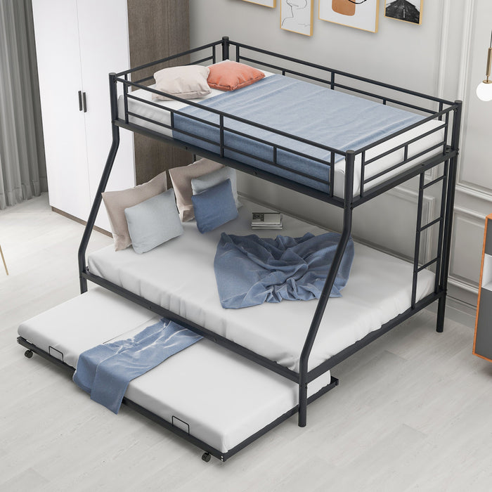 Jeremy Twin Over Full Space-saving Metal Bunk Bed With Trundle, Dual Ladders, Black